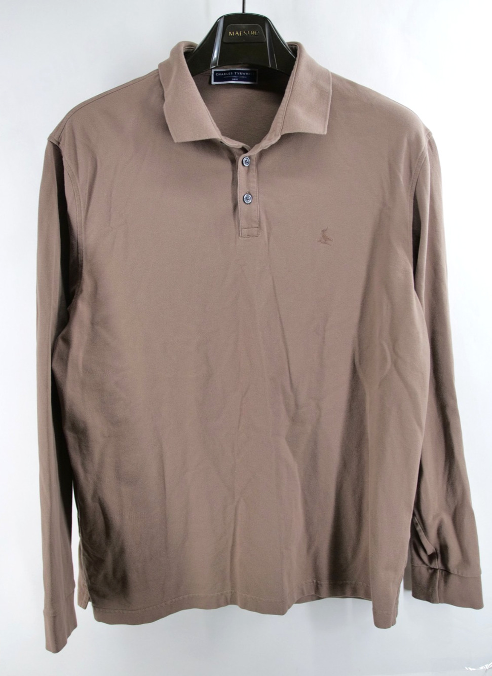 Charles Tyrwhitt Men's Long Sleeve Brown Polo Shirt - Size L